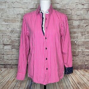 Coogi Luxe Mens Dress Shirt Pink White Blue Floral Collar and Cuff Sz M 15.5/16